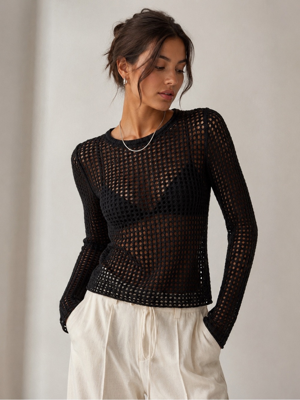Double Zero Black Fishnet Lightweight Knit Crochet Layering Piece Boho Festival